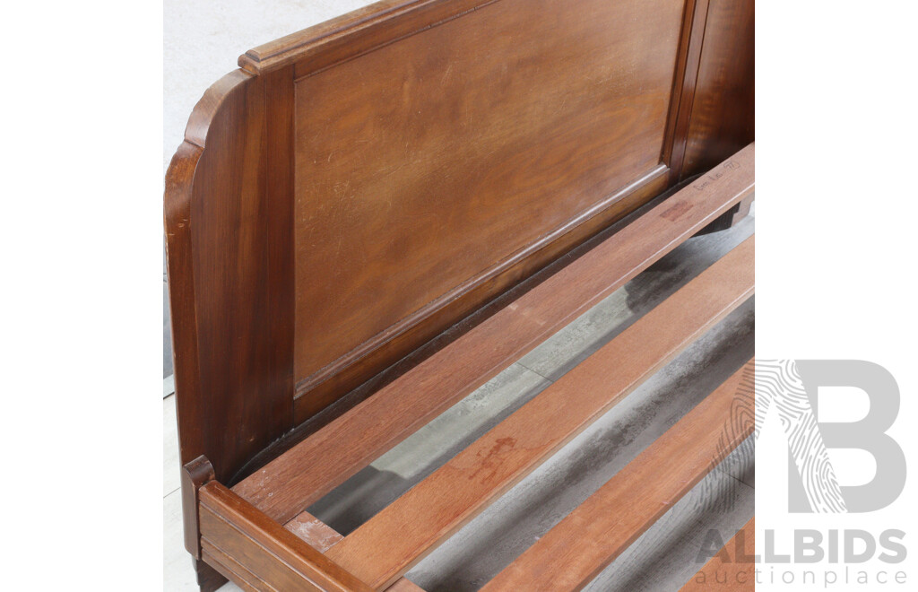 Vintage French Art Deco Mahogany Double Bed Frame and Two Reproduction  Bedside Cabinets