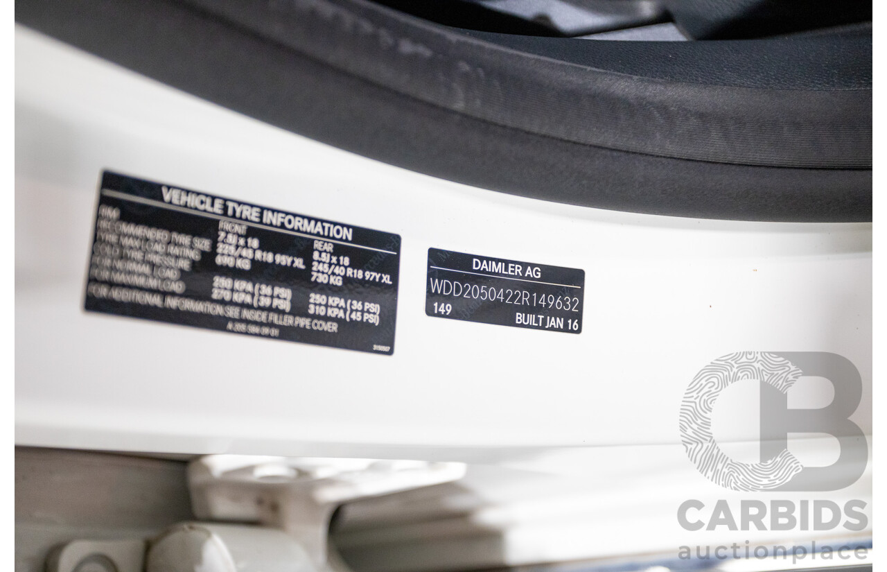 05/2016 Mercedes Benz C200 205 MY16 4d Sedan Polar White Turbo 2.0L