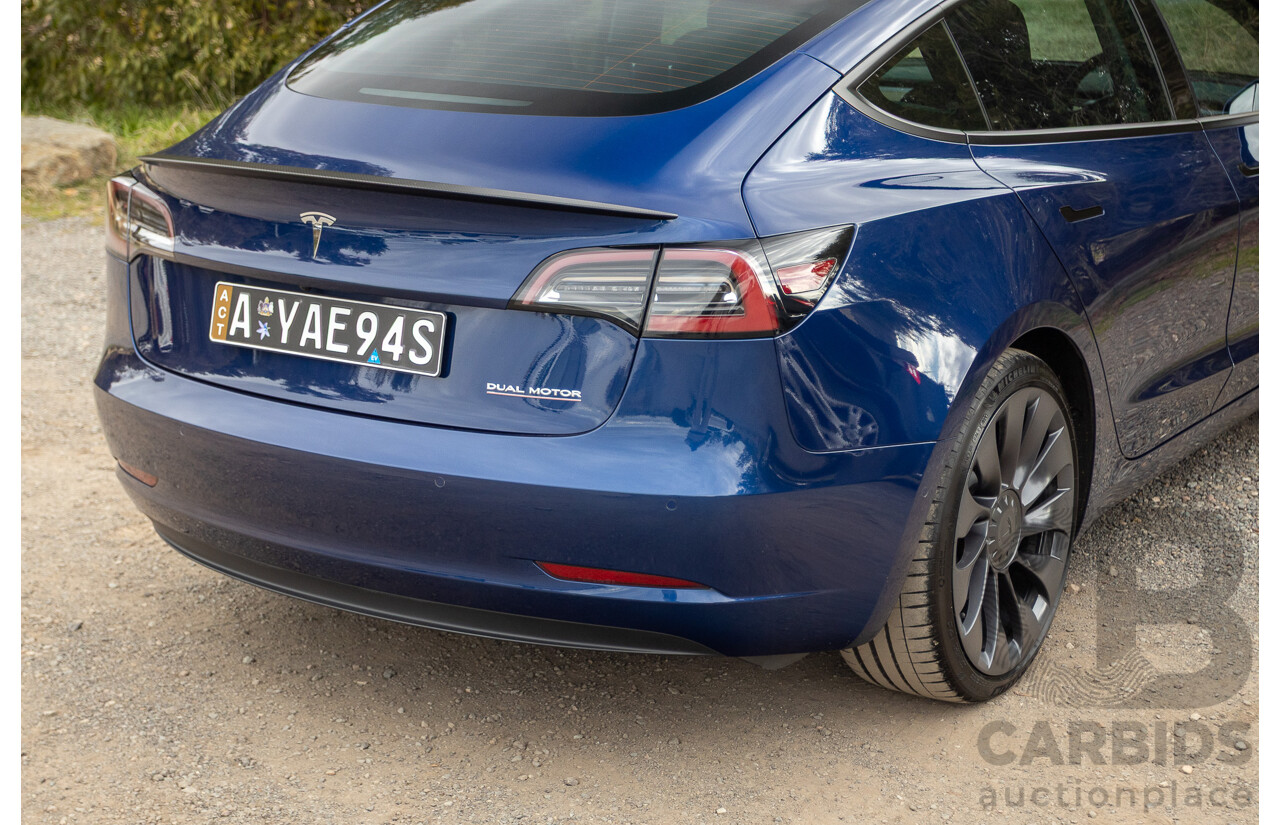 10/2020 Tesla Model 3 Performance (AWD) Dual Motor 4d Sedan Deep Blue Metallic - Dedicated Electric EV 335kw