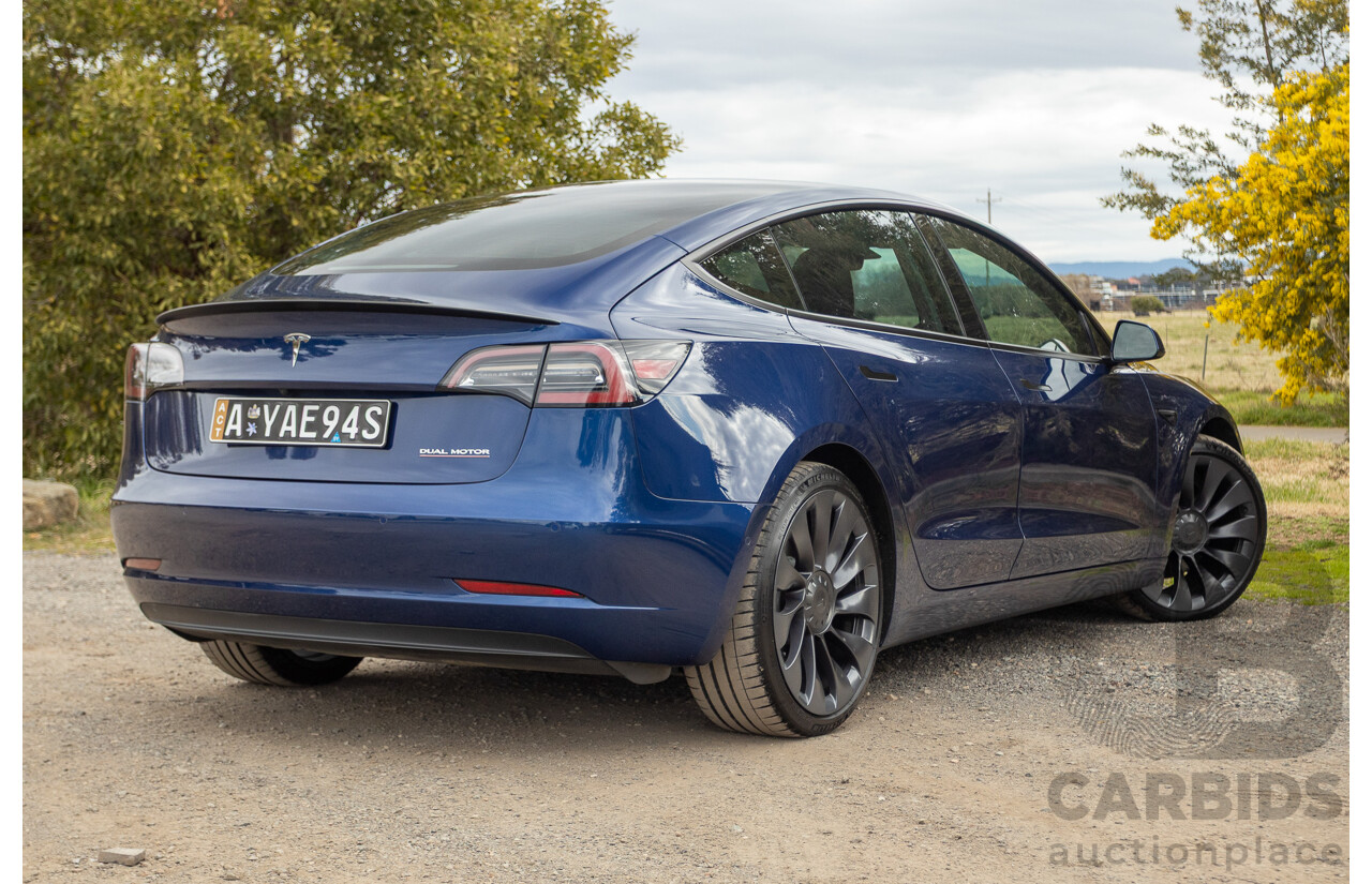 10/2020 Tesla Model 3 Performance (AWD) Dual Motor 4d Sedan Deep Blue Metallic - Dedicated Electric EV 335kw