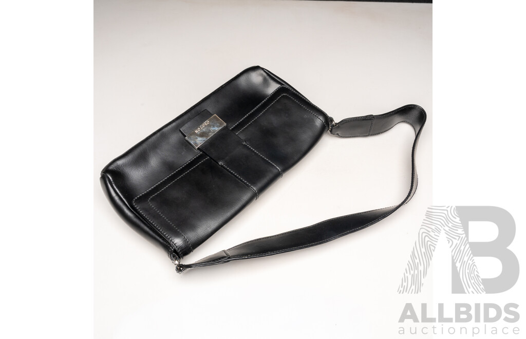 Oroton Black Leather High Street Flap Over Handbag (2005)