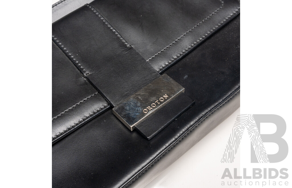Oroton Black Leather High Street Flap Over Handbag (2005)