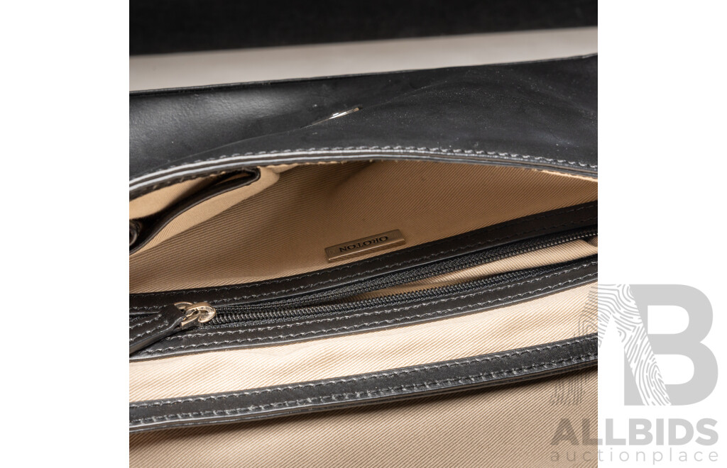 Oroton Black Leather High Street Flap Over Handbag (2005)