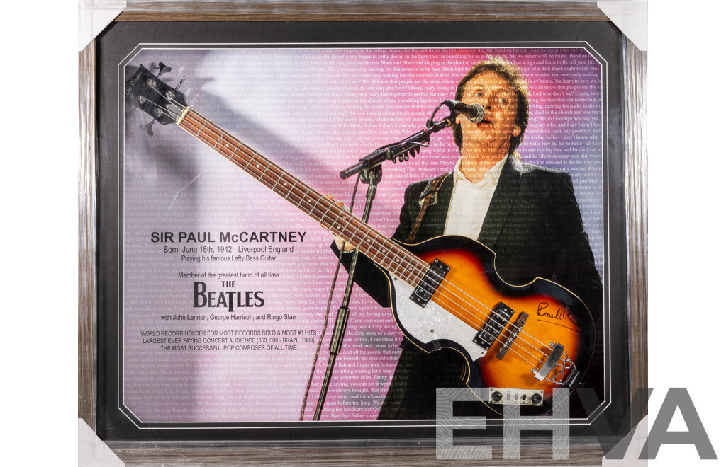 Sir Paul McCartney Signed Four String De Rosa Base Guitar in Box Frame with COA