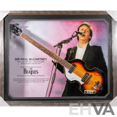 Sir Paul McCartney Signed Four String De Rosa Base Guitar in Box Frame with COA