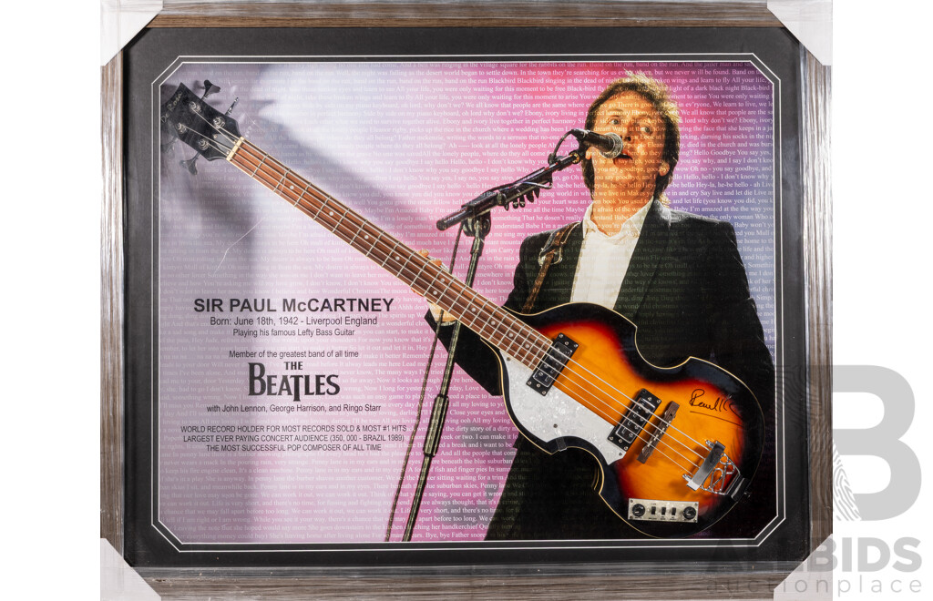 Sir Paul McCartney Signed Four String De Rosa Base Guitar in Box Frame with COA