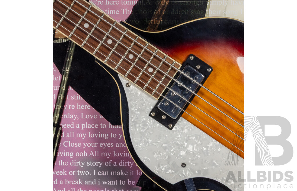 Sir Paul McCartney Signed Four String De Rosa Base Guitar in Box Frame with COA
