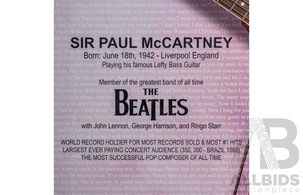 Sir Paul McCartney Signed Four String De Rosa Base Guitar in Box Frame with COA