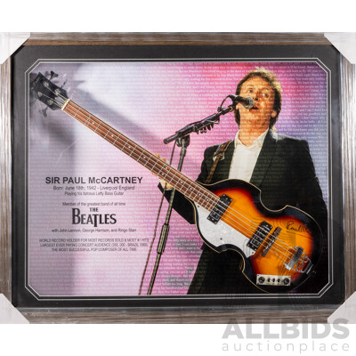Sir Paul McCartney Signed Four String De Rosa Base Guitar in Box Frame with COA