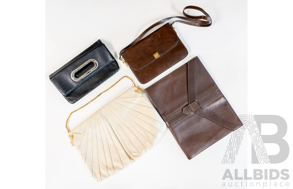 Oroton Vintage Cream Pleated Leather Handbag, Leather Compodium, Cardini Leather Handbag, & Black Small Tote