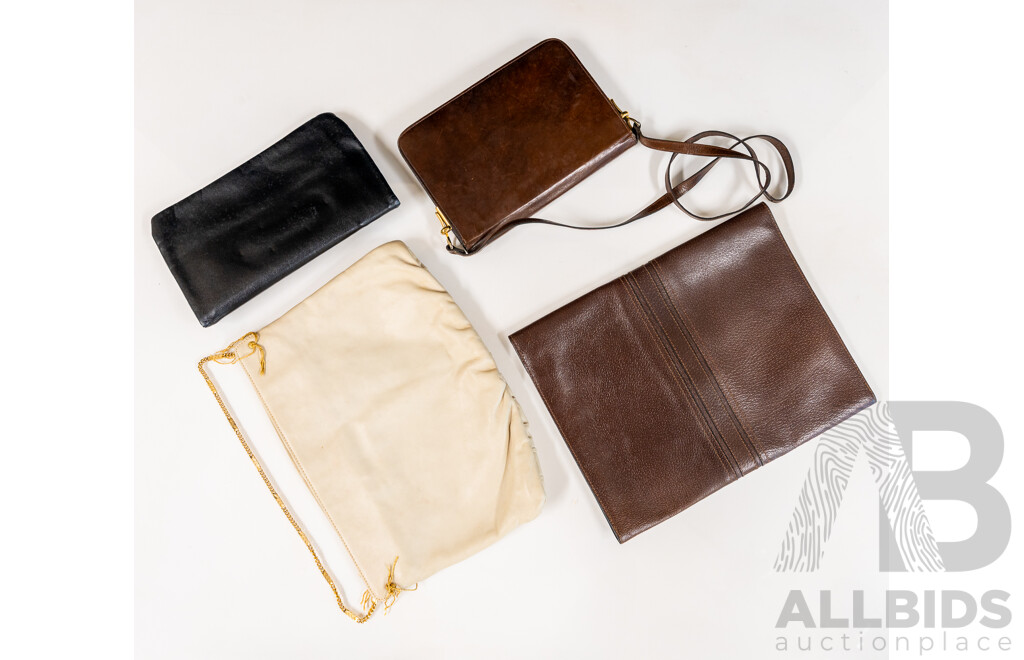 Oroton Vintage Cream Pleated Leather Handbag, Leather Compodium, Cardini Leather Handbag, & Black Small Tote