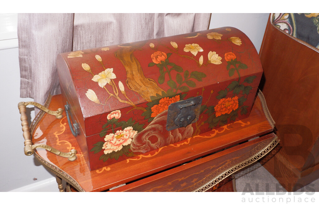 Asian Domed Top Wooden Box with Brass Fittings
