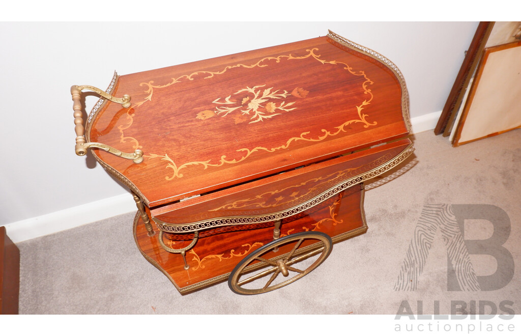Retro Inlaid Walnut and Brass Traymobile