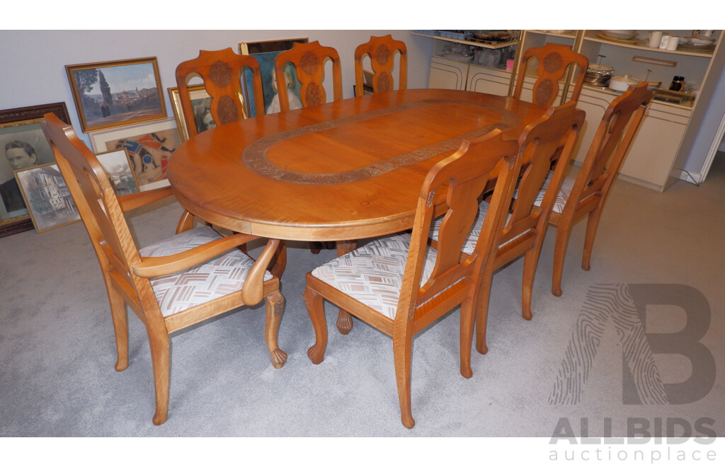 Vintage Anglo Nepalese Solid Walnut Extension Dining Table and 8 Chairs