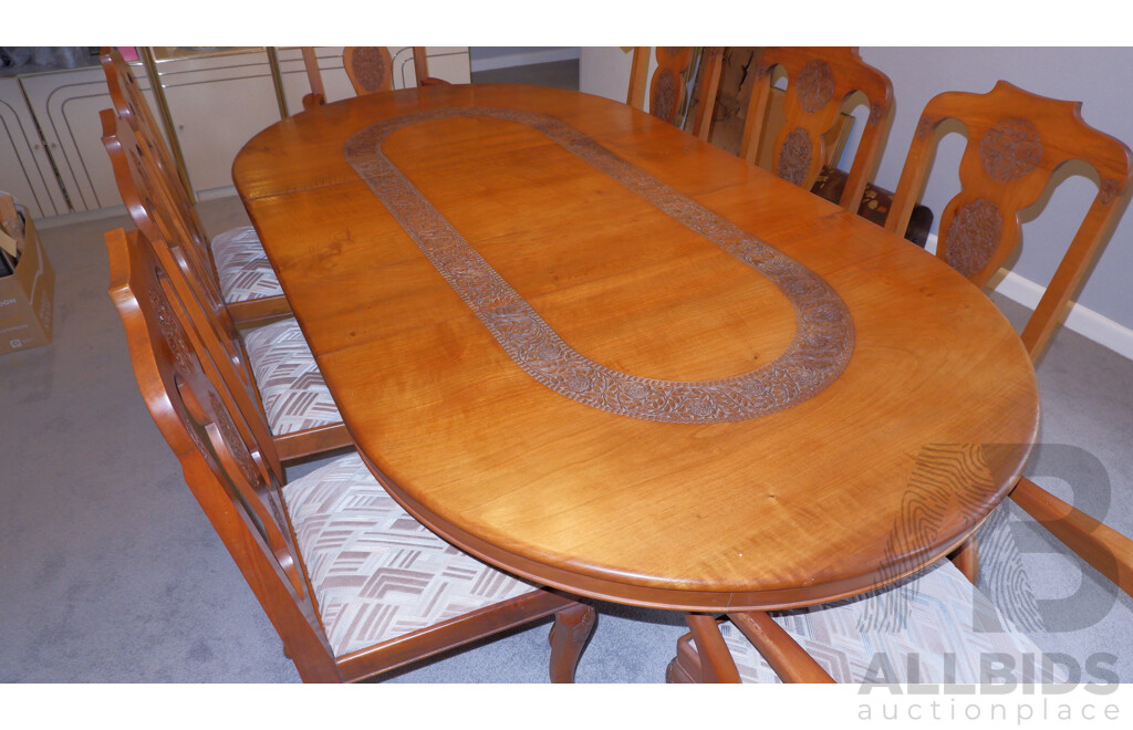 Vintage Anglo Nepalese Solid Walnut Extension Dining Table and 8 Chairs