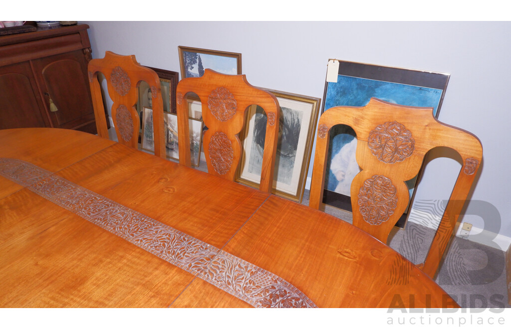 Vintage Anglo Nepalese Solid Walnut Extension Dining Table and 8 Chairs