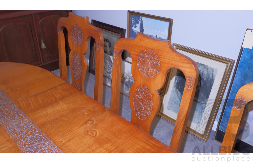 Vintage Anglo Nepalese Solid Walnut Extension Dining Table and 8 Chairs