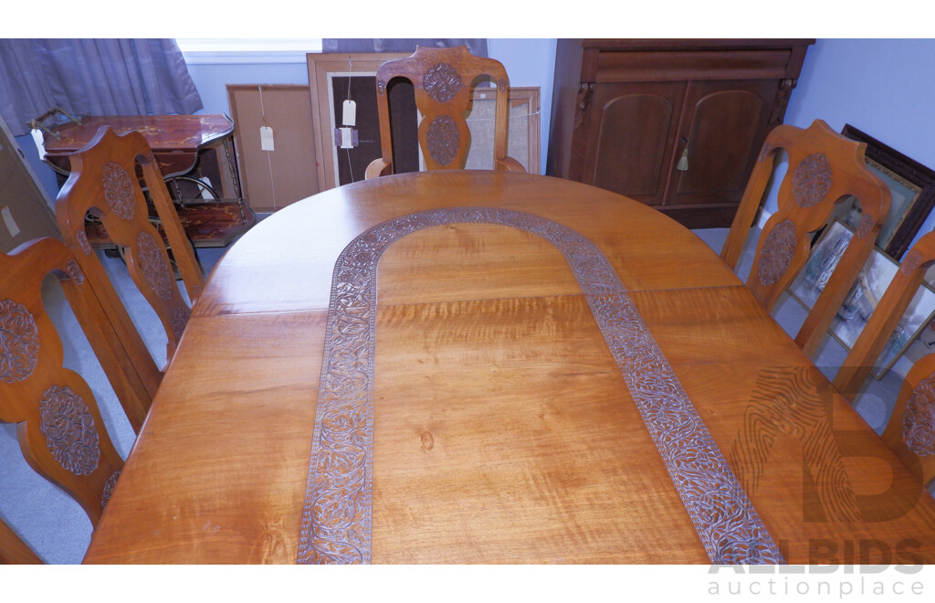 Vintage Anglo Nepalese Solid Walnut Extension Dining Table and 8 Chairs