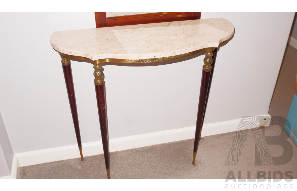 Marble Brass and Wood Serpentine Hall Table