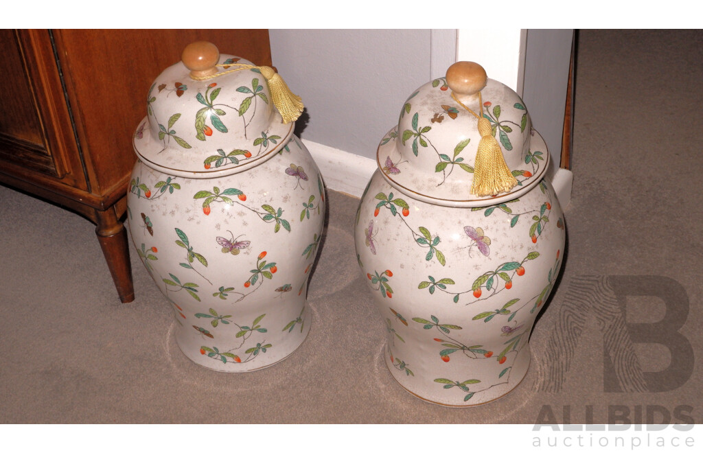 Pair of Large Asian Porcelain Lidded Vases