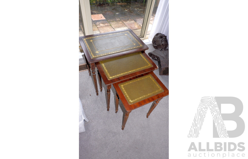 Vintage Leather Inlaid Walnut Nesting Tables