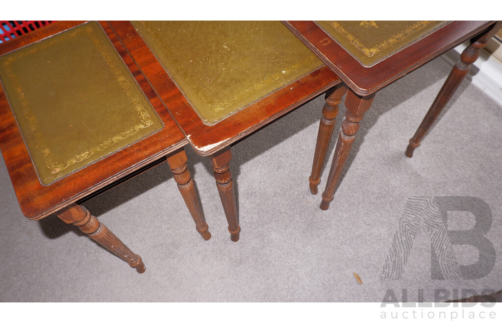 Vintage Leather Inlaid Walnut Nesting Tables