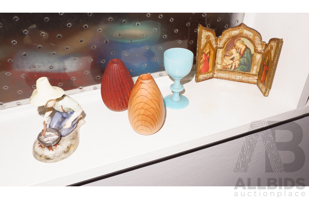 Shelf Lot Including Doulton River Boy, Chinese Duck Etc