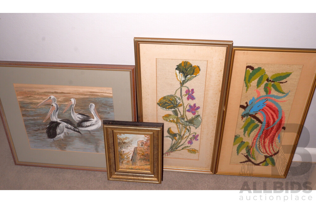 2 Framed Tapestries and 2 Original Paintings