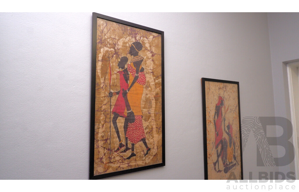 2 Framed Retro African Batik Paintings
