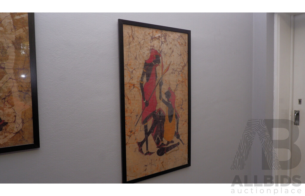 2 Framed Retro African Batik Paintings