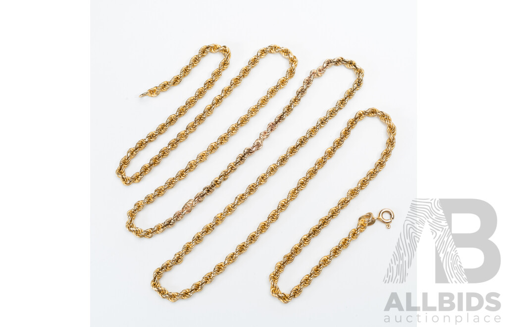 9ct Vintage Twist Rope Link Necklace, 70cm, 24.01 Grams