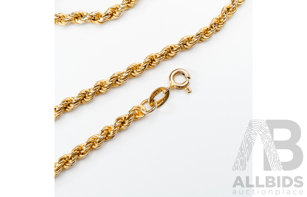9ct Vintage Twist Rope Link Necklace, 70cm, 24.01 Grams