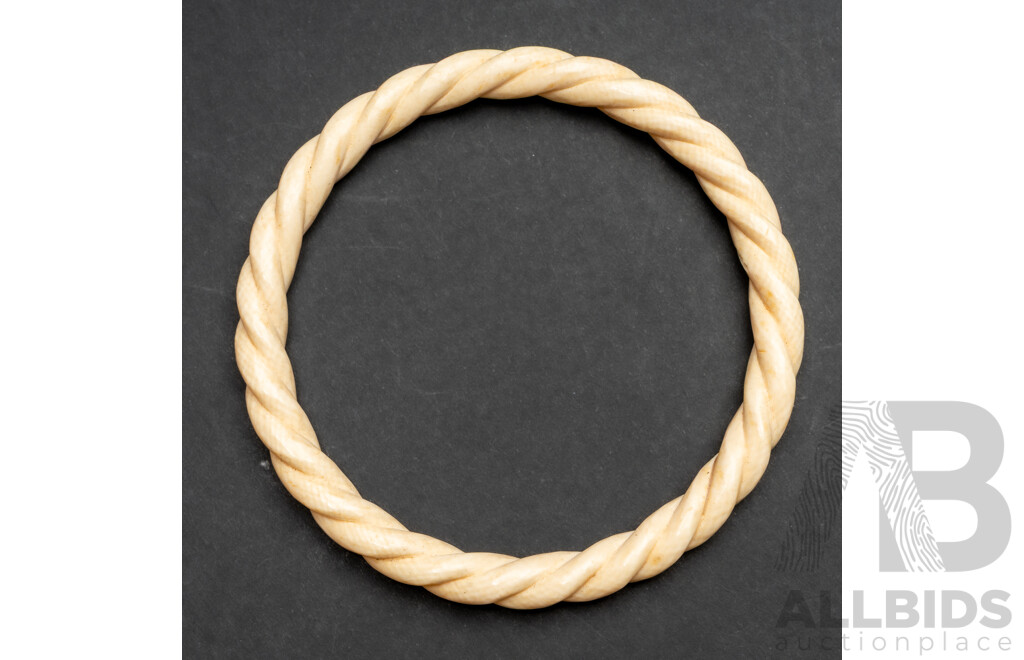Vintage Ivory Bangle, Hand Carved Twist Pattern Finish, 65mm Internal Diameter