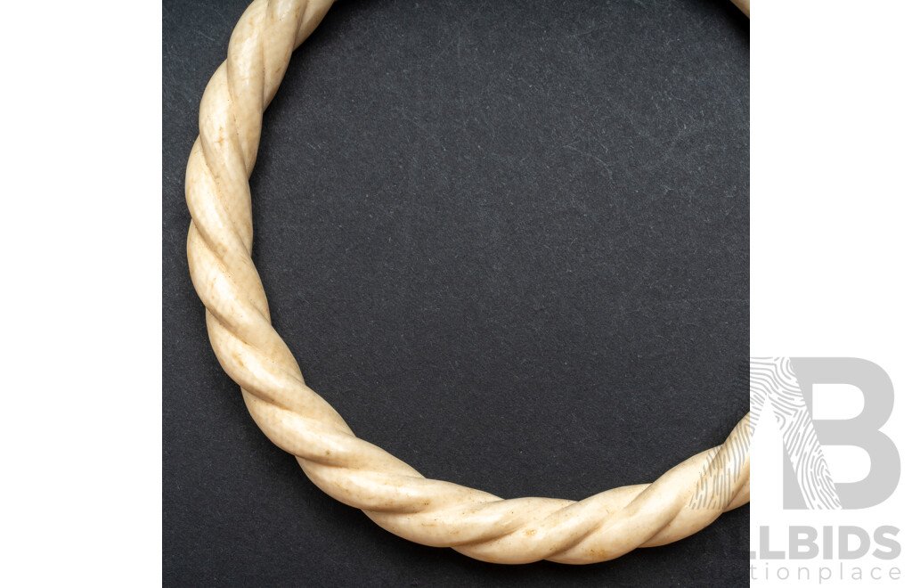 Vintage Ivory Bangle, Hand Carved Twist Pattern Finish, 65mm Internal Diameter