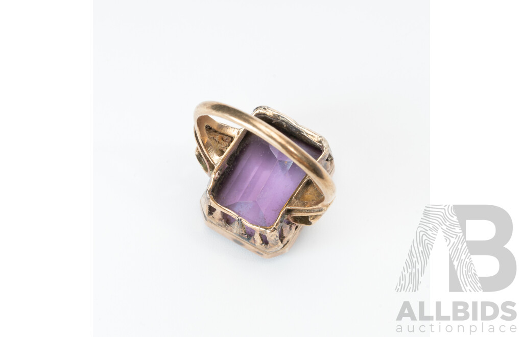 8ct Vintage Amethyst Cocktail Ring, Size N, 9.36 Grams