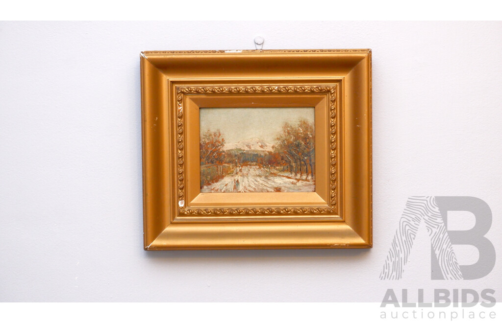 European School Late 19th C, Winter Scene, Oil on Board, Initials Lower Right HO