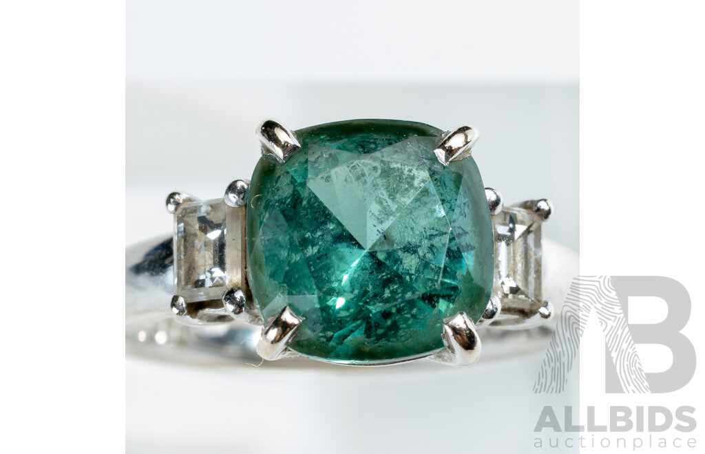 18ct White Gold Tourmaline & Diamond Ring, S2.52ct/TDW0.38ct, Size M1/2, 4.50 Grams
