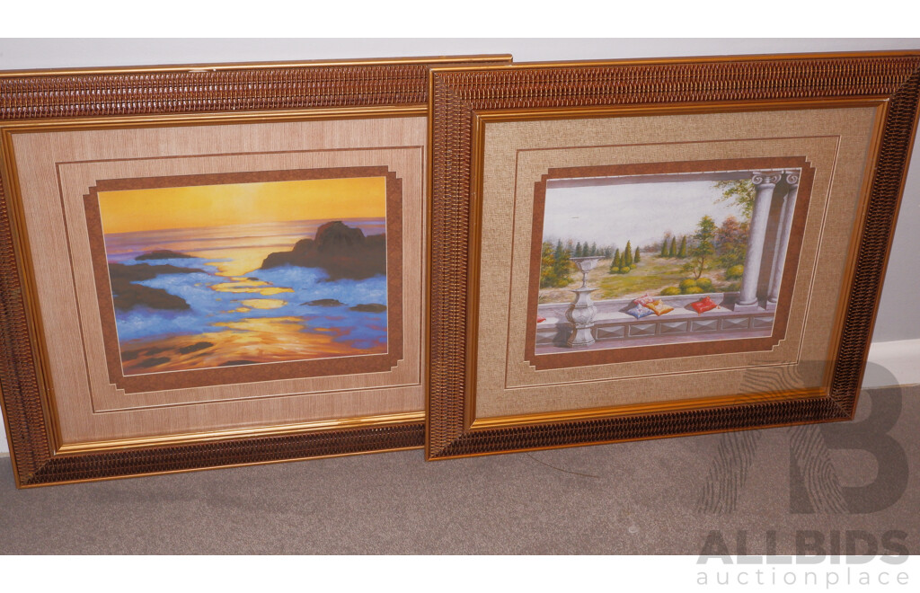 Pair of Fancy Gilt Framed Colour Lithographs (65x74cm) Framed