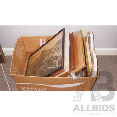 Box Lot of Unsorted Pictures and Frames Including 2 Original Oils
