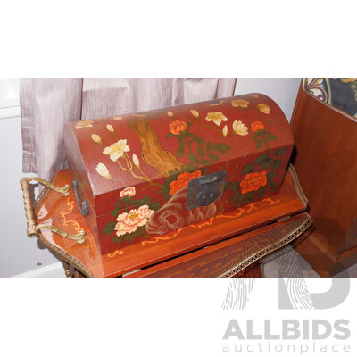 Asian Domed Top Wooden Box with Brass Fittings