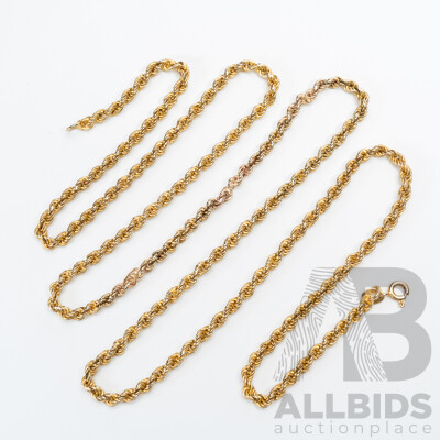 9ct Vintage Twist Rope Link Necklace, 70cm, 24.01 Grams