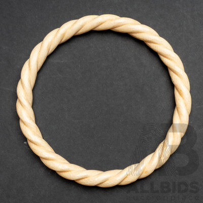 Vintage Ivory Bangle, Hand Carved Twist Pattern Finish, 65mm Internal Diameter