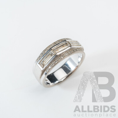 18ct White Gold Mens Diamond Set Wedding Ring, Est TDW 1.50ct, Size P, 10.52 Grams