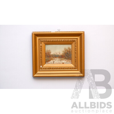 European School Late 19th C, Winter Scene, Oil on Board, Initials Lower Right HO