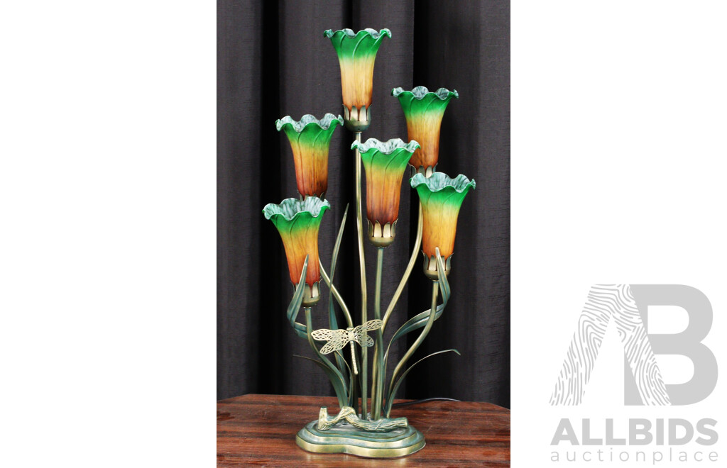 Reproduction Six Branch Glass Tulip Form Table Lamp
