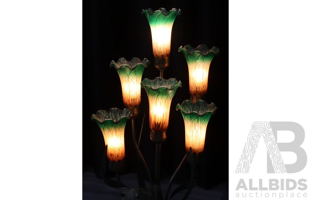 Reproduction Six Branch Glass Tulip Form Table Lamp