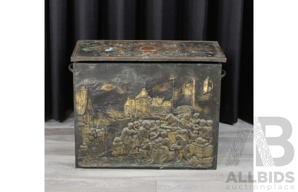 Victorian Pressed Tin Coal Box