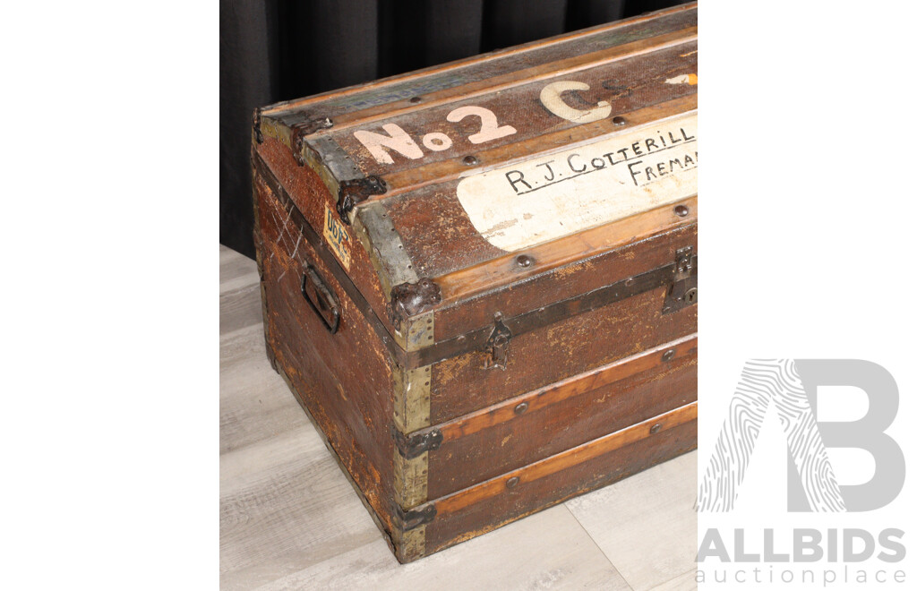 Vintage Dome Top Timber Bound Travellers Trunk