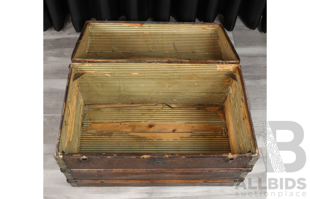 Vintage Dome Top Timber Bound Travellers Trunk