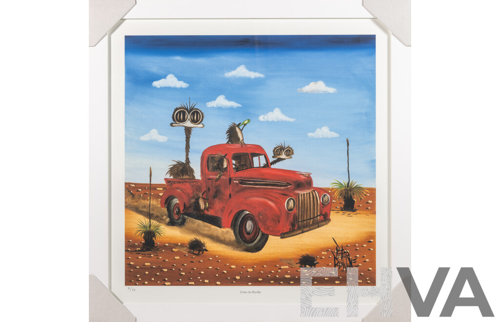 Peter Browne, (20th Century, Australian, 1947-), Free as Birds, Giclee Limited Edition Print, Hand Signed, 65 x 65 cm (frame)